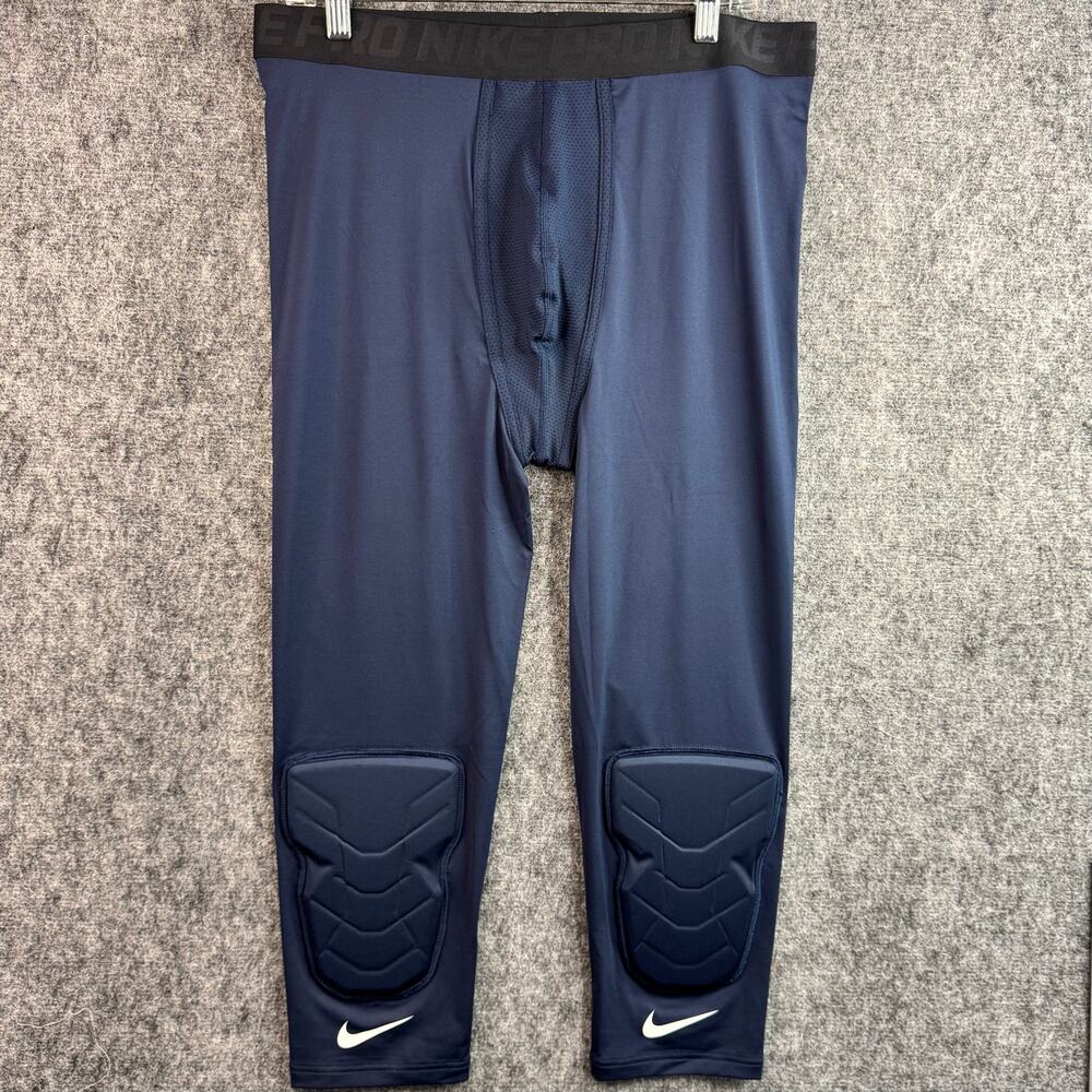 Nike Pro Men's 2XL Tall Padded Football Compression Pants AA0757-451 Navy Blue